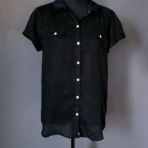 Black Linen Button Down Shirt